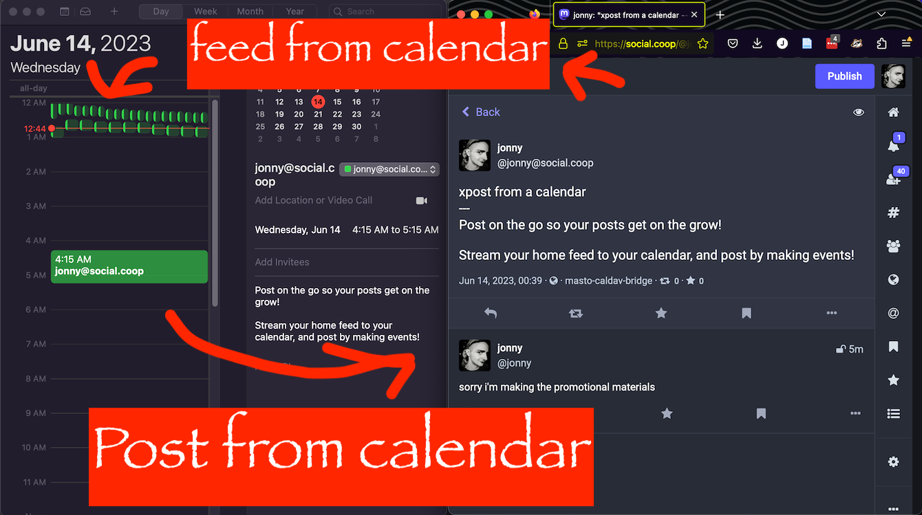 Post from your calendar, get your feed from your calendar